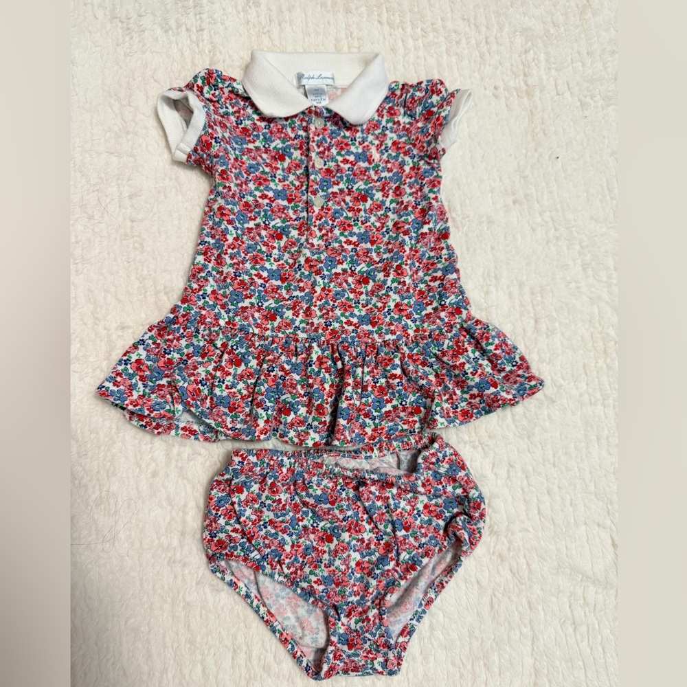 Ralph Lauren Red and Blue Floral Dress and Diaper Cover